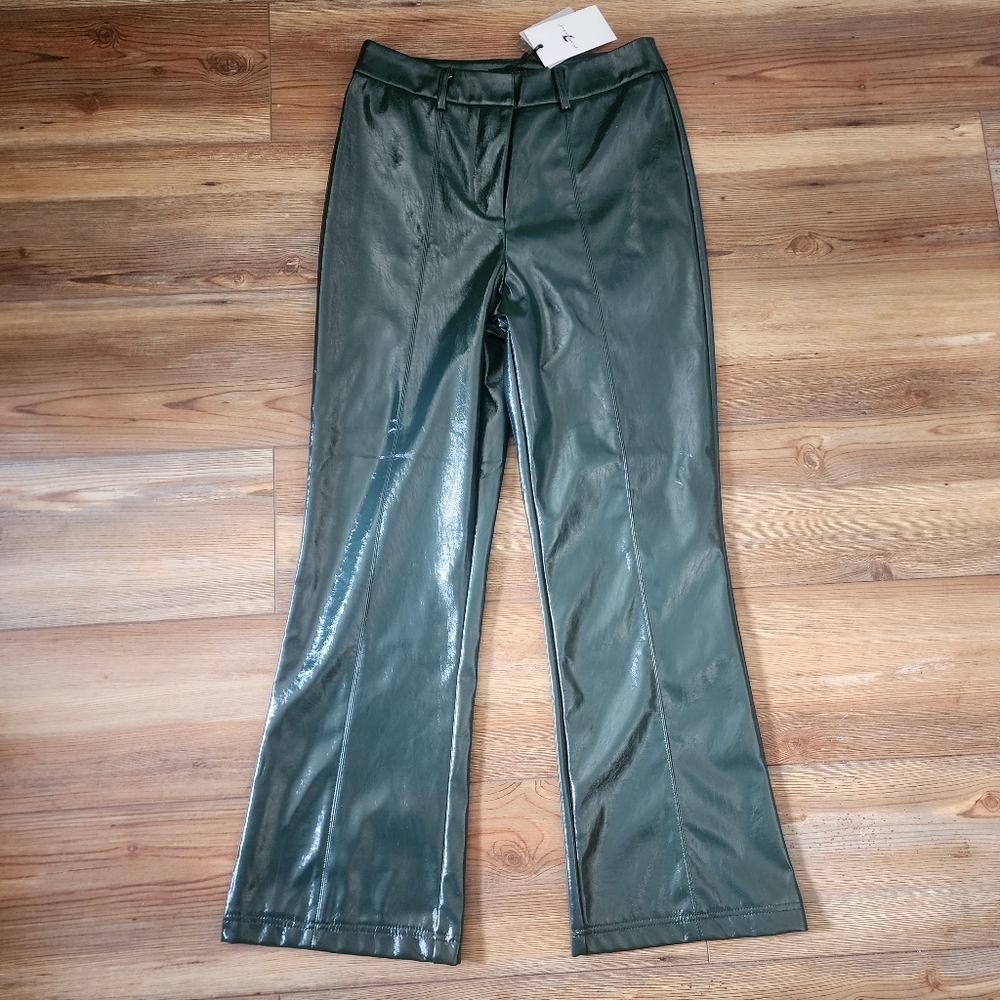 7 For All Mankind Faux Leather Trousers Women's S Dark Green NEW
